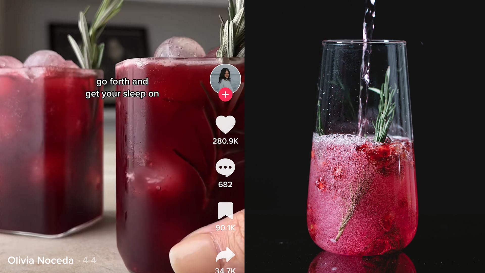 Sleepy Girl Mocktail side by side with a TikTok video.