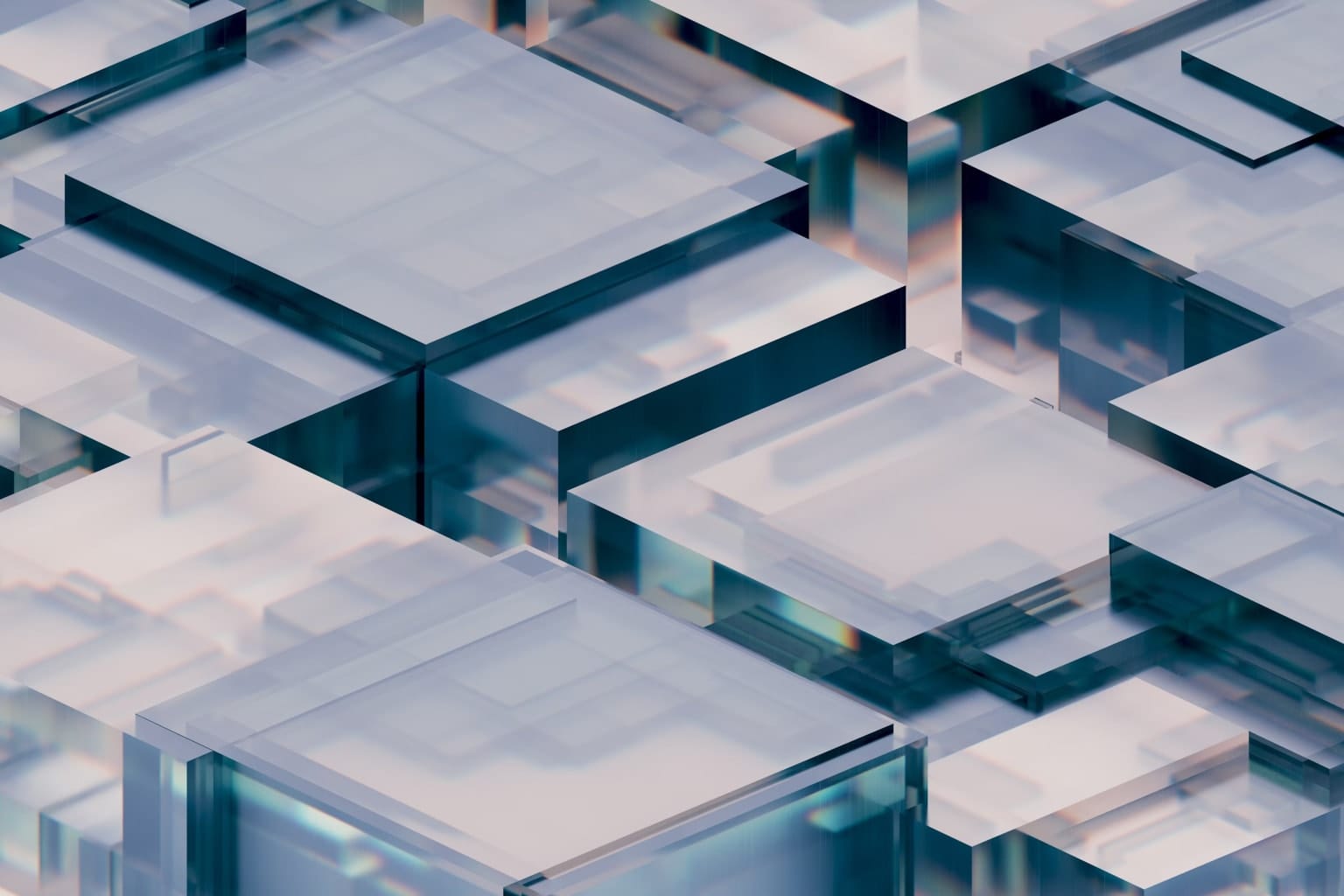 Chip architecture: crystal colored squares and rectangles rising off a board.