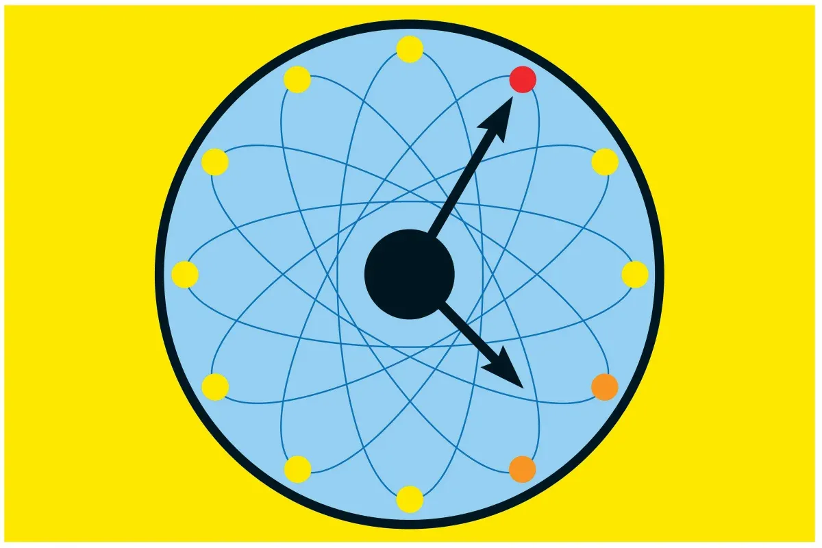 Clock against a yellow background with nuclear symbolism inside.