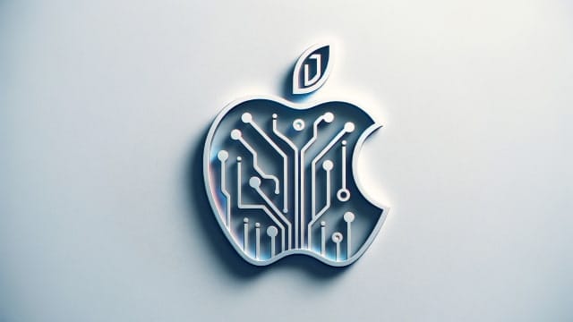 Outline of Apple logo against white background. There are circuits visible inside.