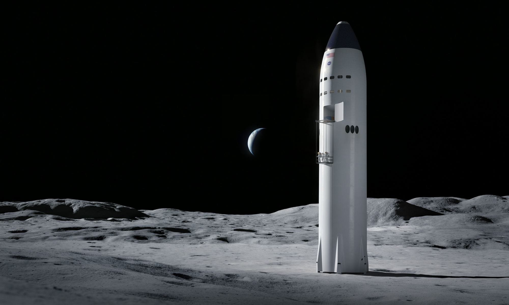 SpaceX Starship parked on the moon.