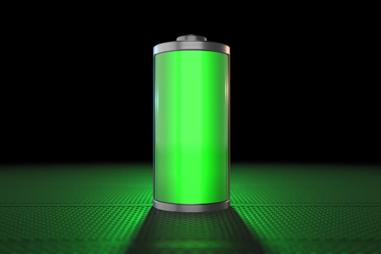 Digital battery lit up in lime green.