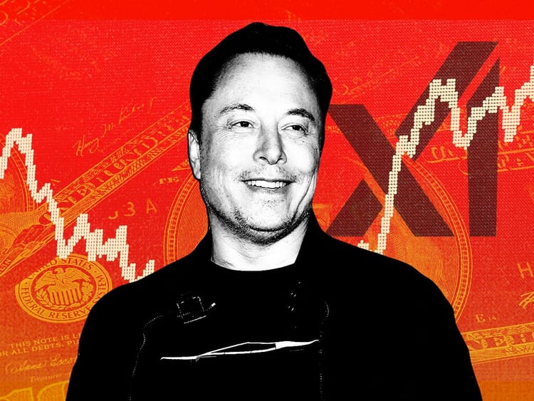 Elon Musk against a red background.
