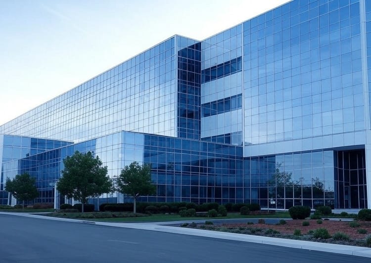 Image of a glass office building to represent Intel's new Ohio chip factory.