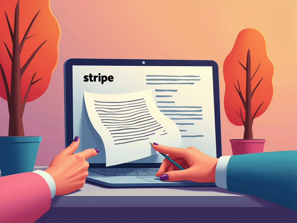 Animated image of 2 hands reaching for a laptop with "Stripe" in the upper left-hand corner of the laptop.