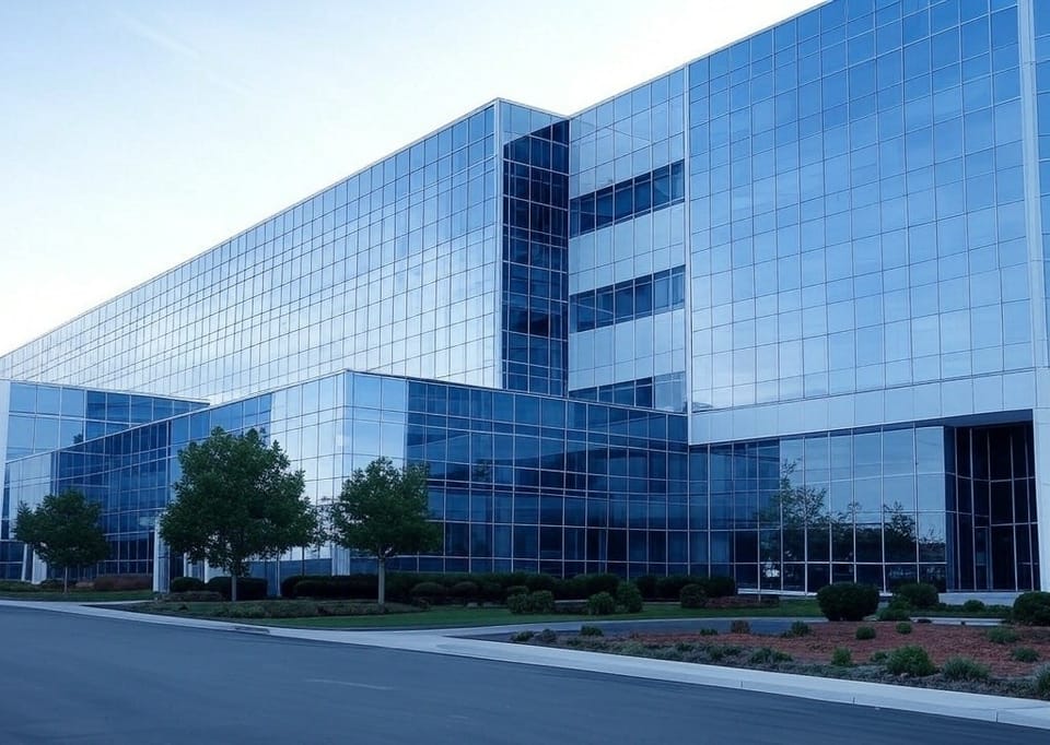 Image of a glass office building to represent Intel's new Ohio chip factory.